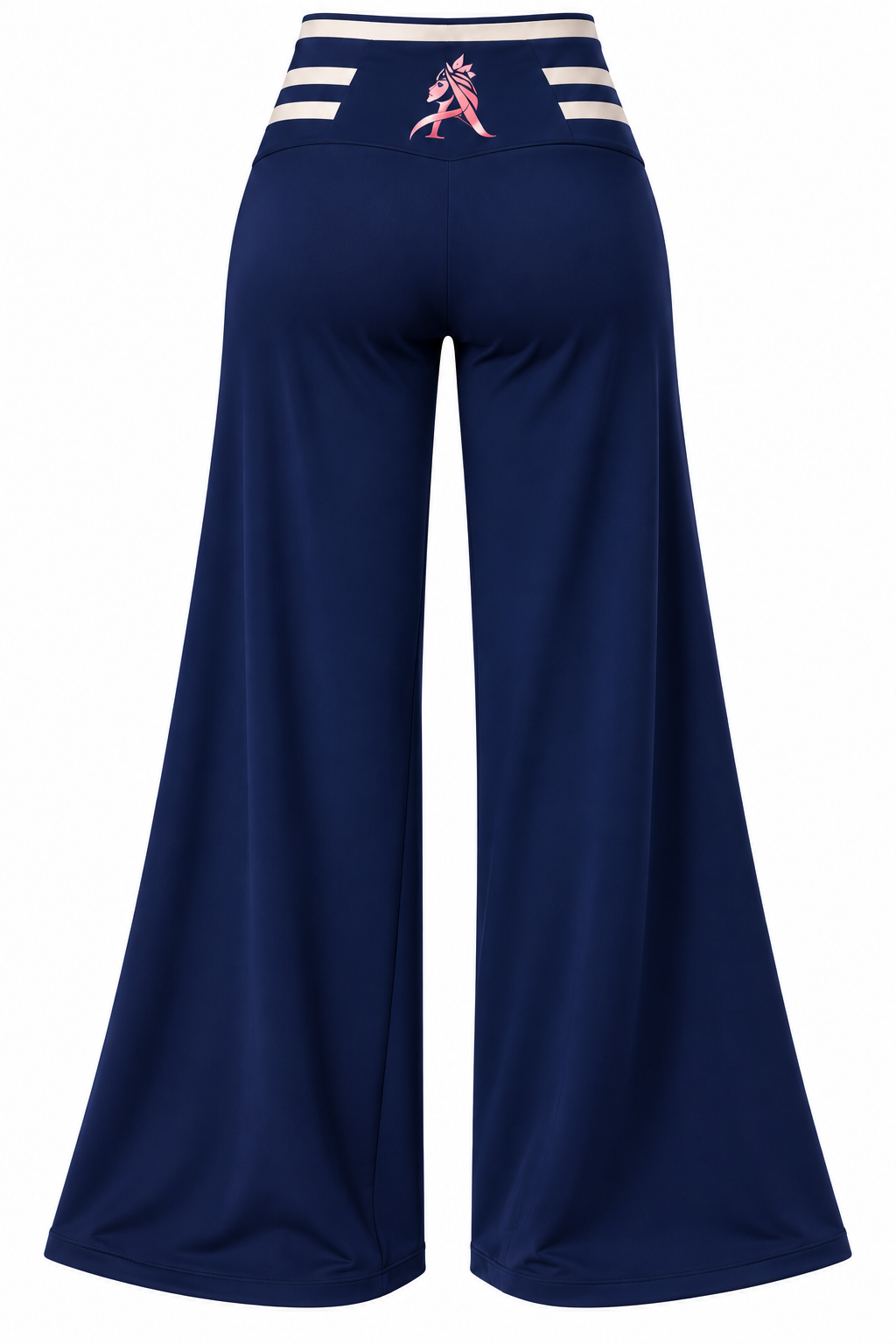 Navy blue activewear pieces with cream stripe accents