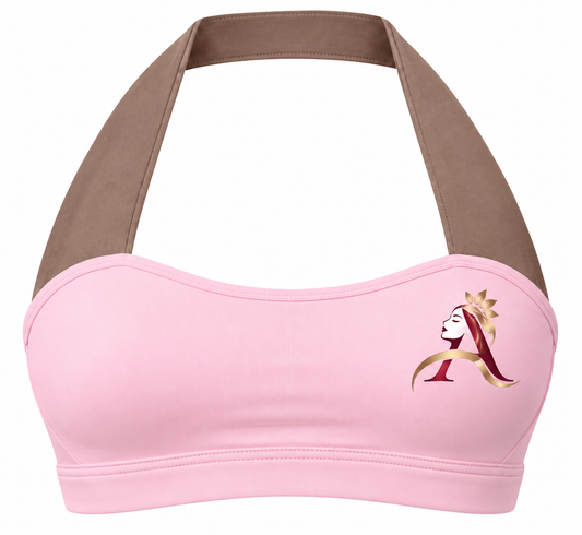 Halter crop sports top with contrasting brown straps