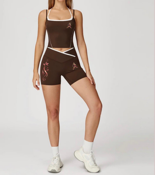 Pink Contrast-Trim Activewear Set