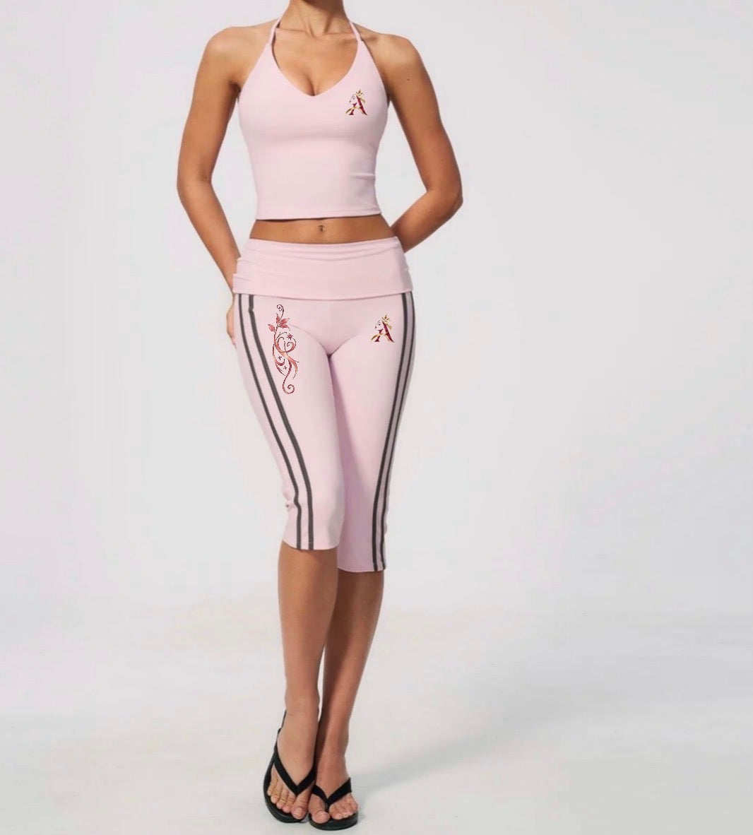 Blush Contrast-Stripe Capri Activewear Set
