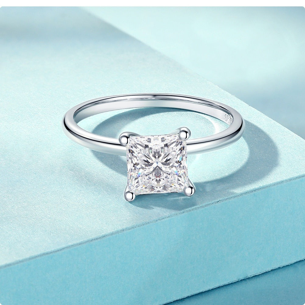 Princess-Cut Zircon Four-Claw S925 Silver Ring