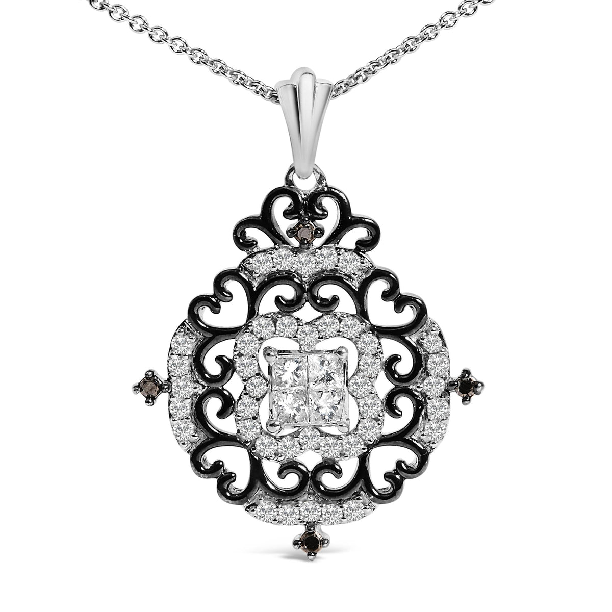 Black Rhodium Silver Diamond Medallion Necklace