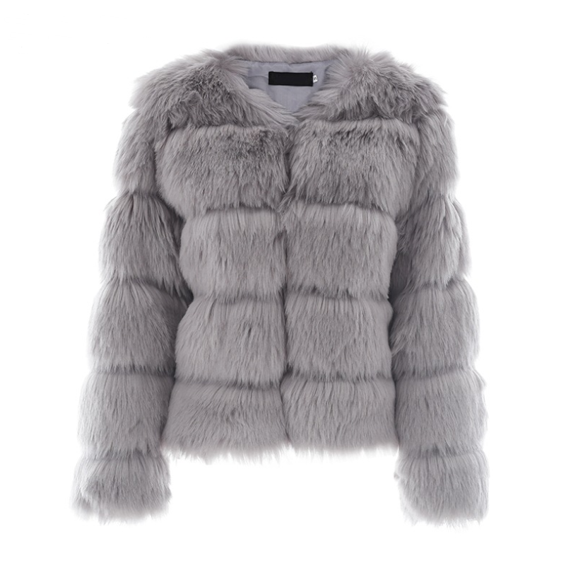 Women's Luxe Faux Fox Fur Coat - Short Sleeve