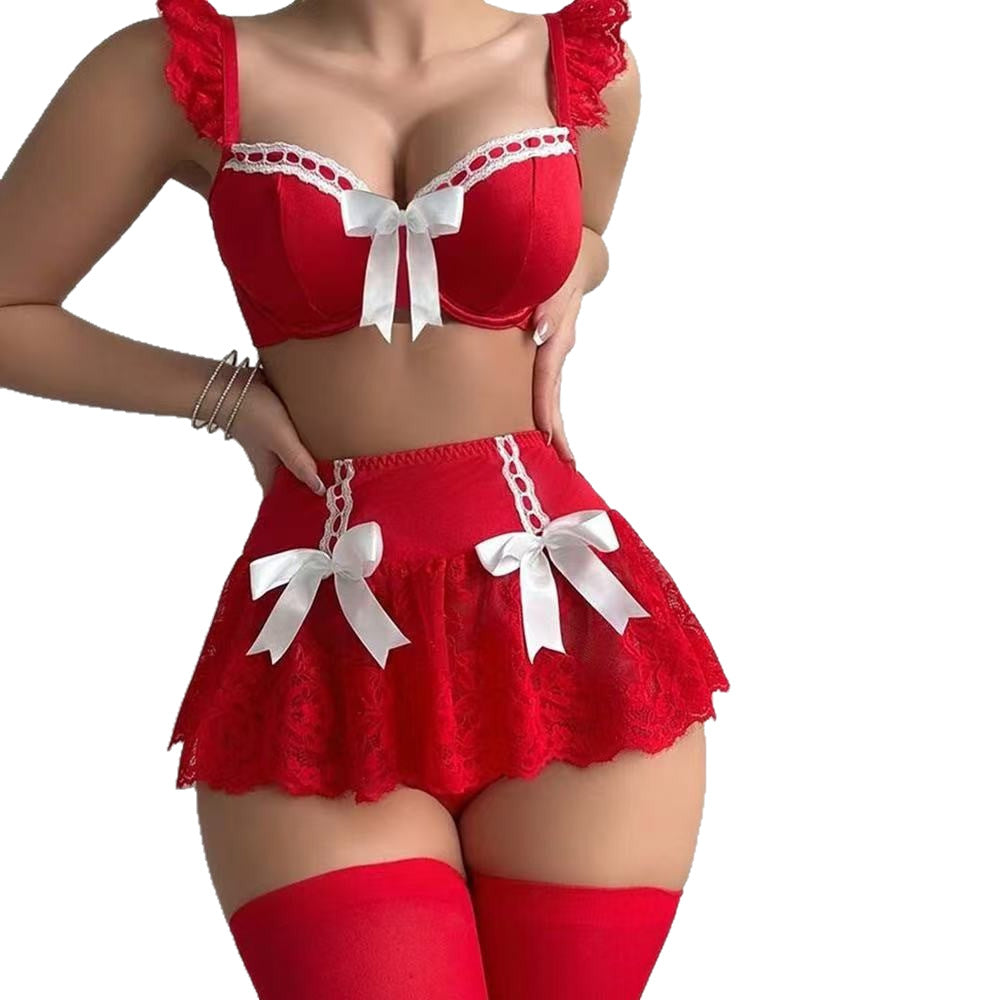 LUXURY AURA  Bow Strap Lingerie Nightgown Set