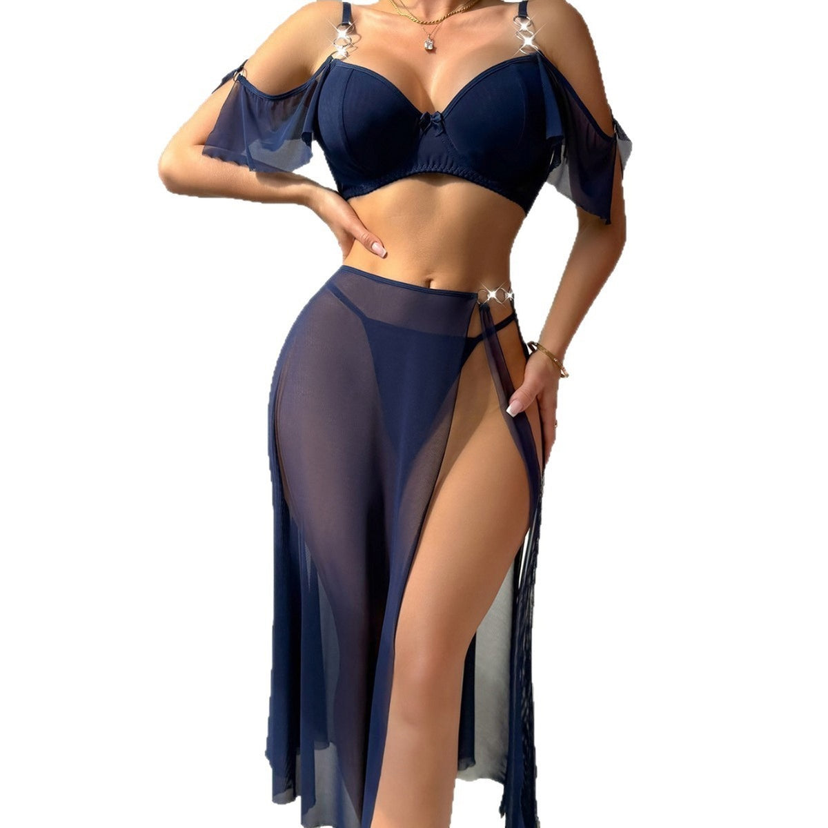LUXURY AURA  Mesh Lingerie Set with Leopard Print