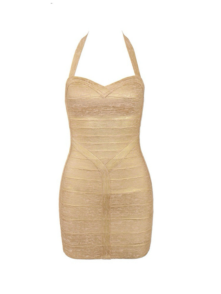 LUXURY AURA Halter Neck Bandage Mini Dress