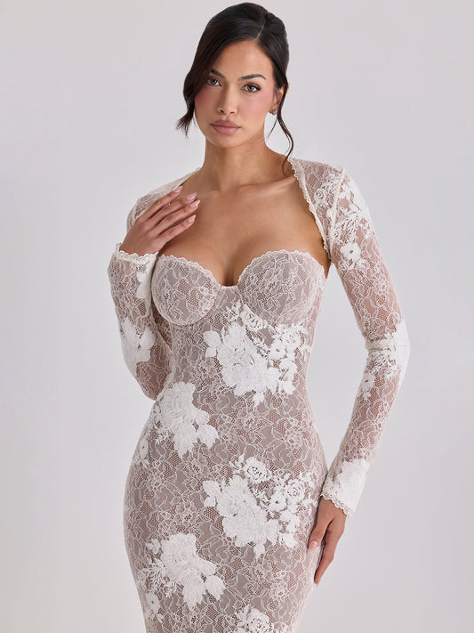 LUXURY AURA Elegant Floral Lace Two-Piece Dress Set