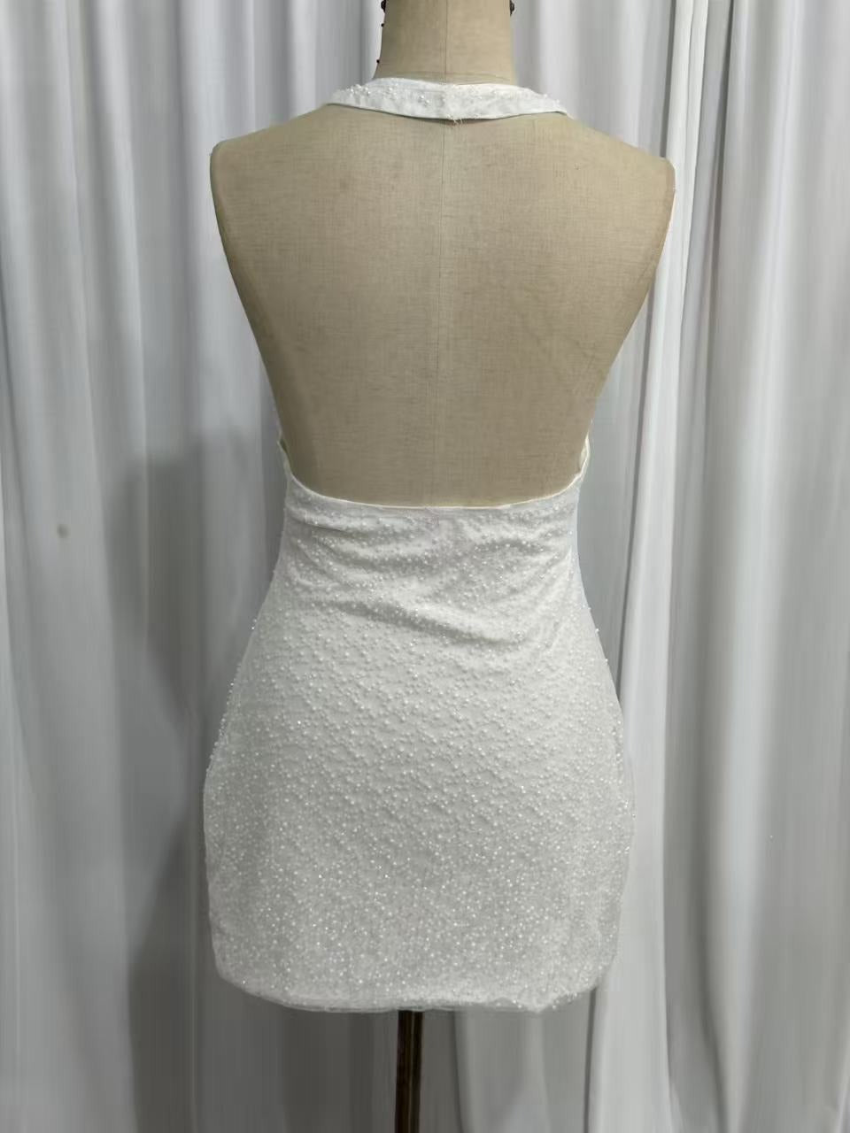 Beaded Cut-out Halter Sheath Mini Dress