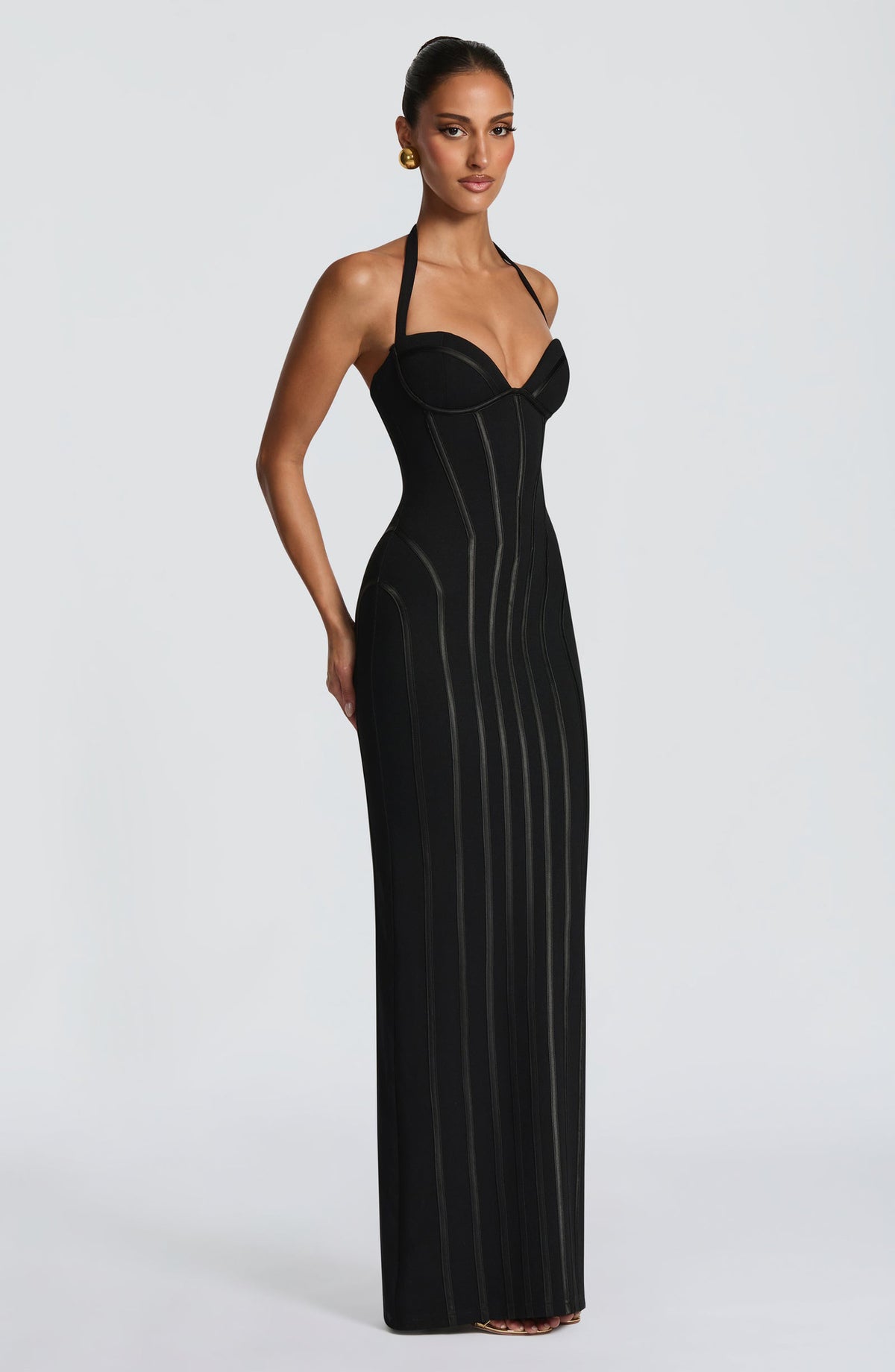 LUXE Vertical-striped body-con dress