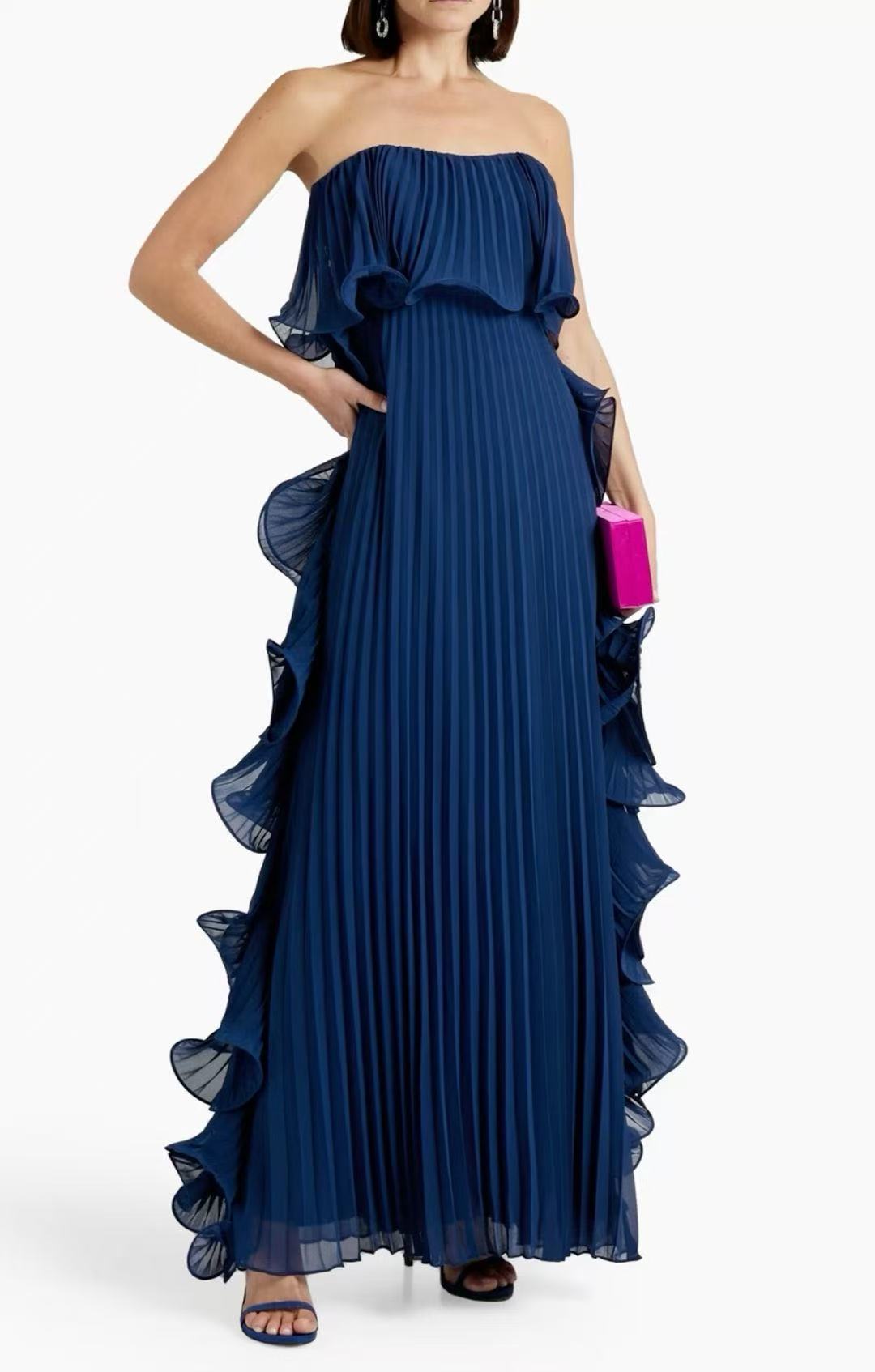 LUXE Pleated Wrap Flared Dress