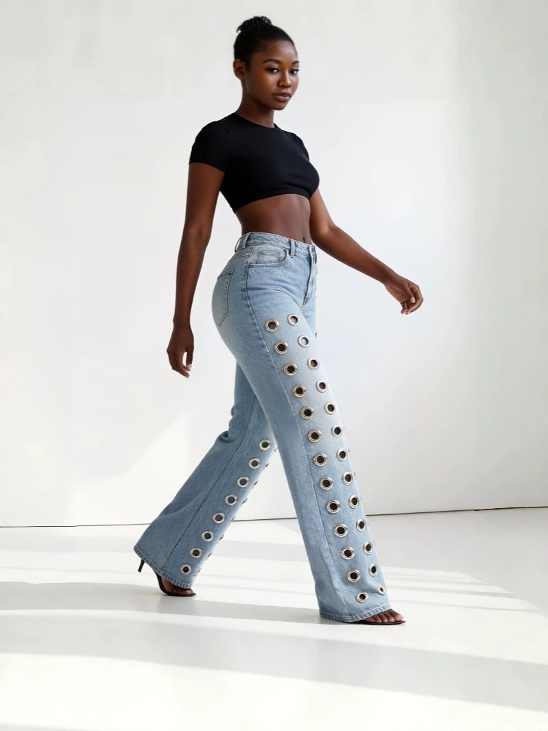 Womens High Waist Straight Leg Jeans