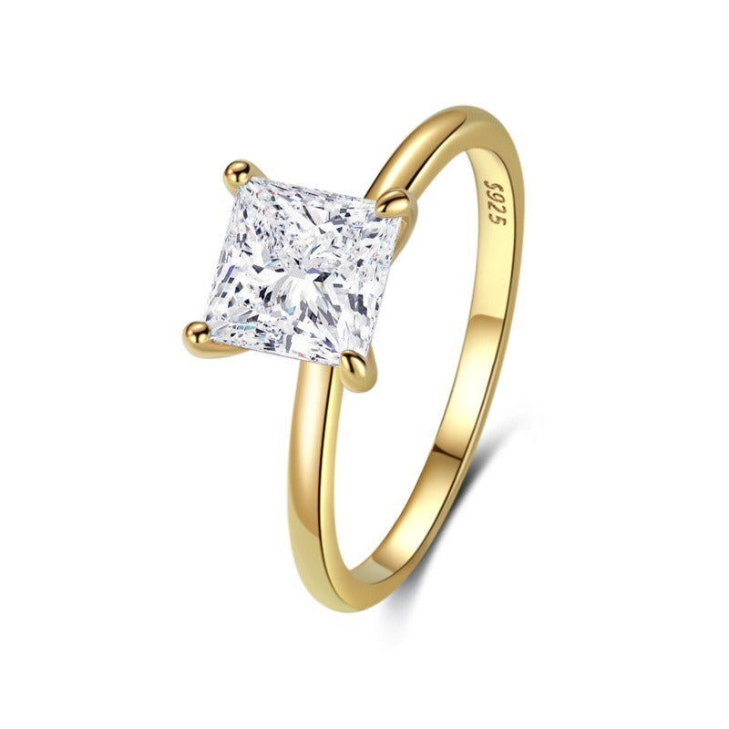 Princess-Cut Zircon Four-Claw S925 Silver Ring