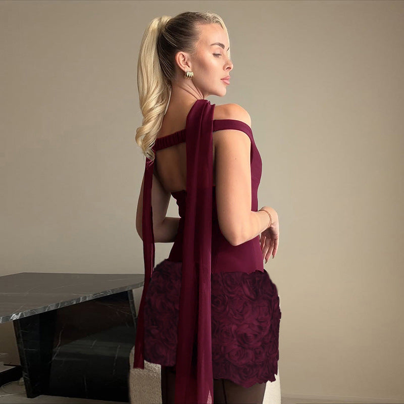 LUXURY AURA Elegant One-Shoulder A-Line Dress