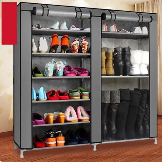 Compact Dual-Row Shoe Organizer with Cover