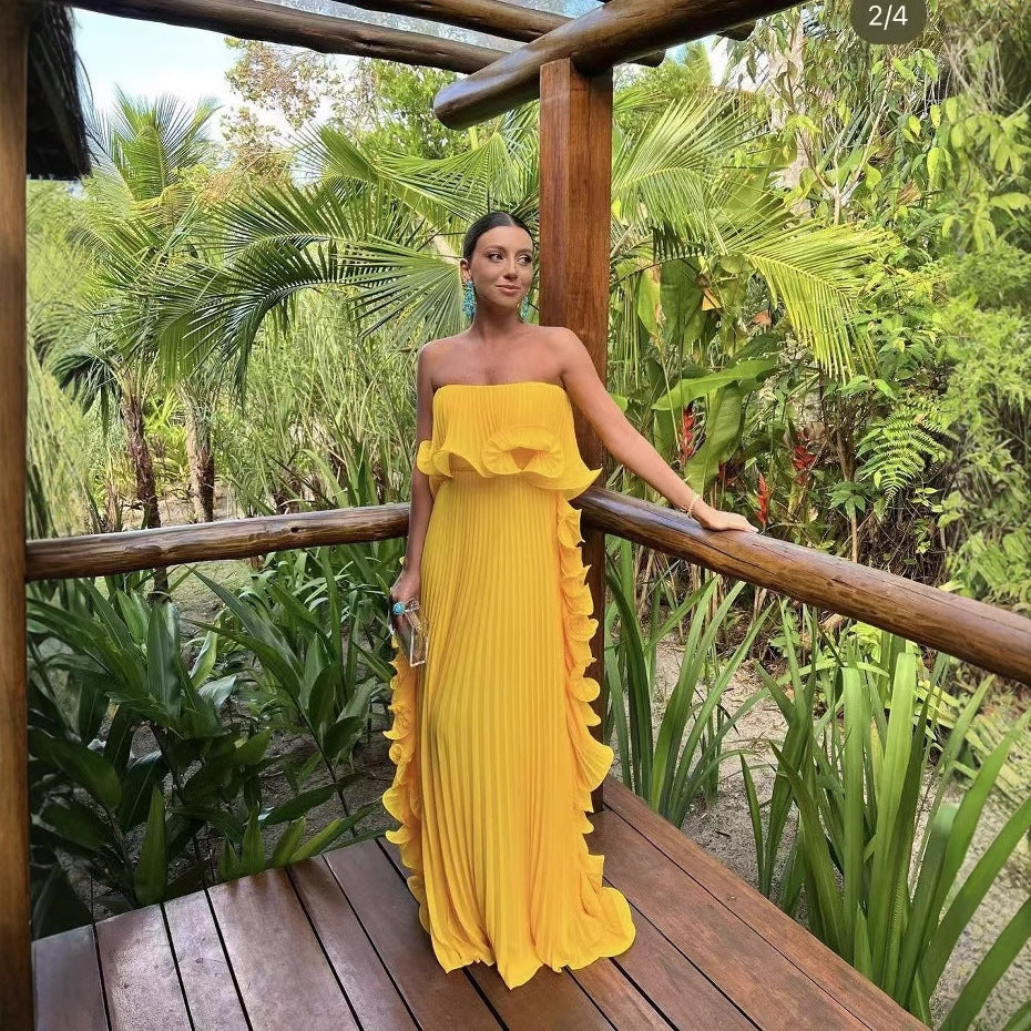 LUXE Pleated Wrap Flared Dress
