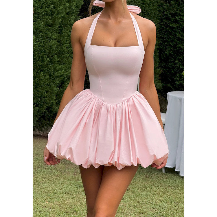LUXURY AURA Halter Neck Tie Dress