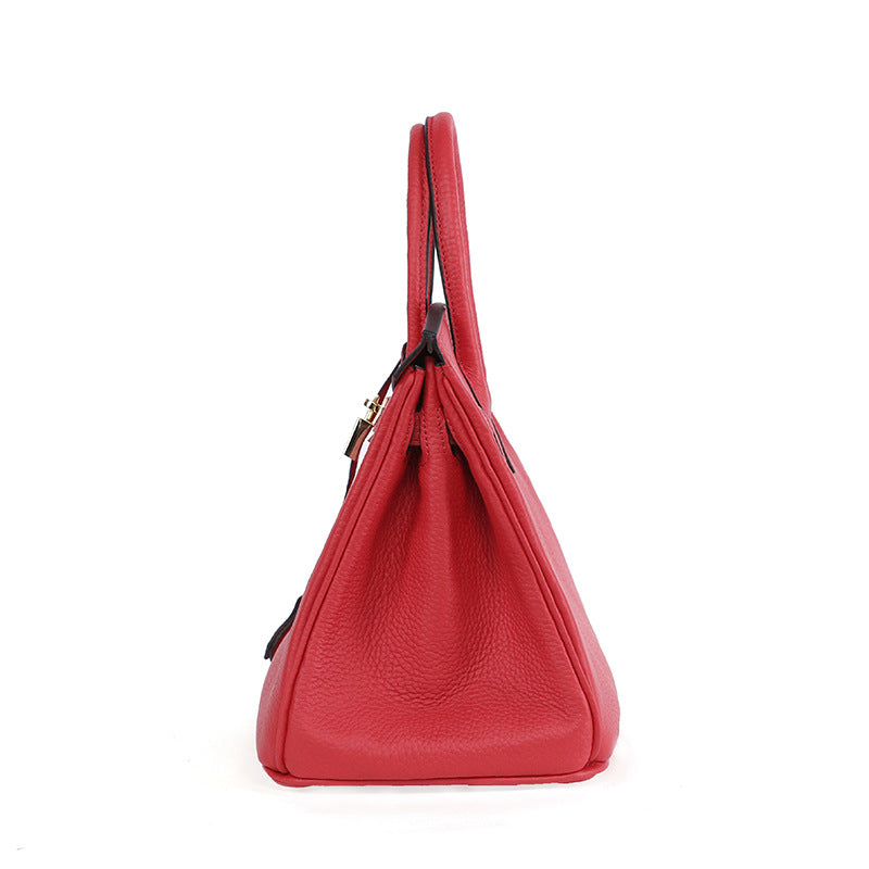Platinum Lychee Pattern Cowhide Handbag