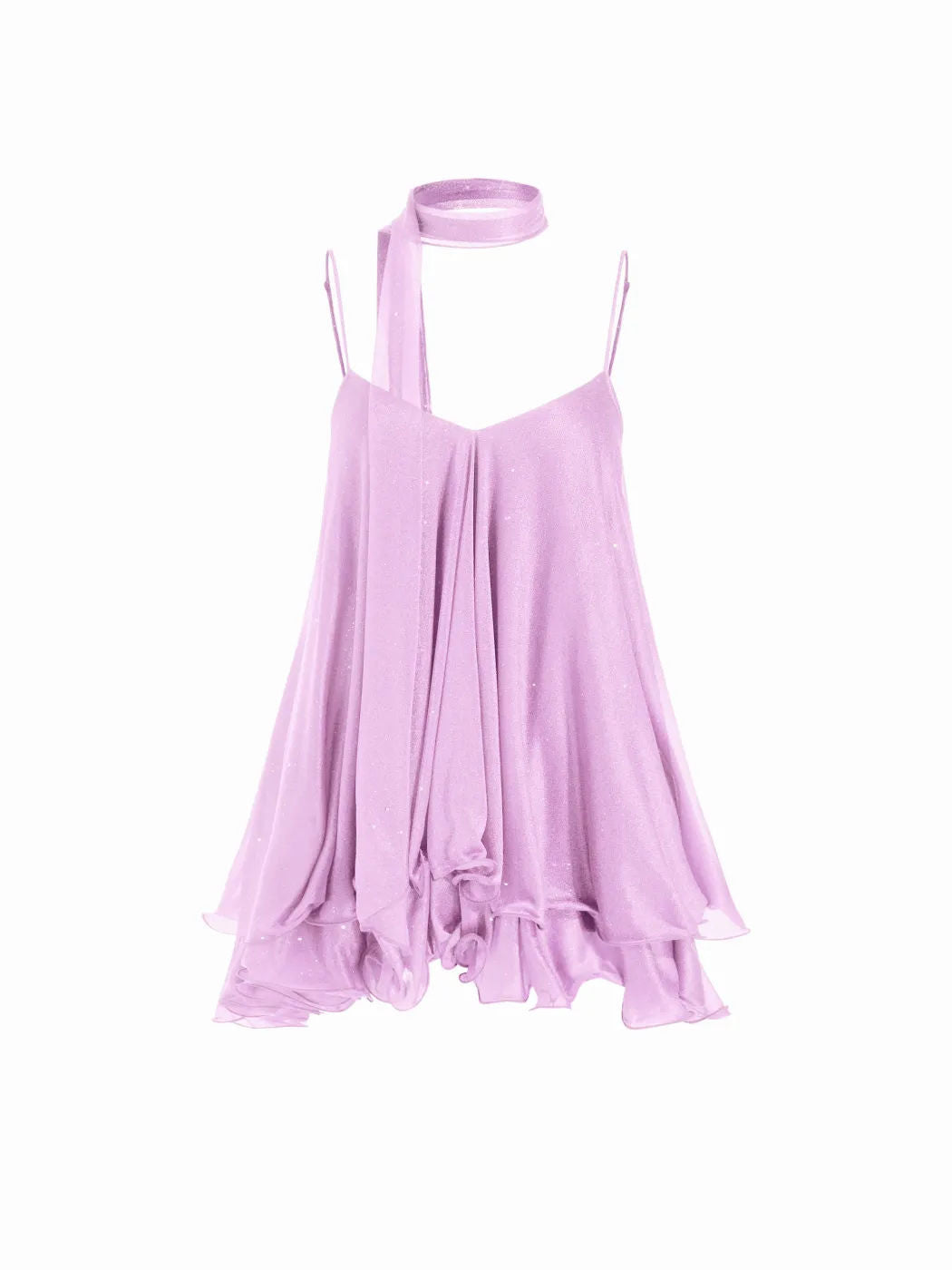 LUXURY AURA Sparkle Knit Halter Dress with Leaf Edge