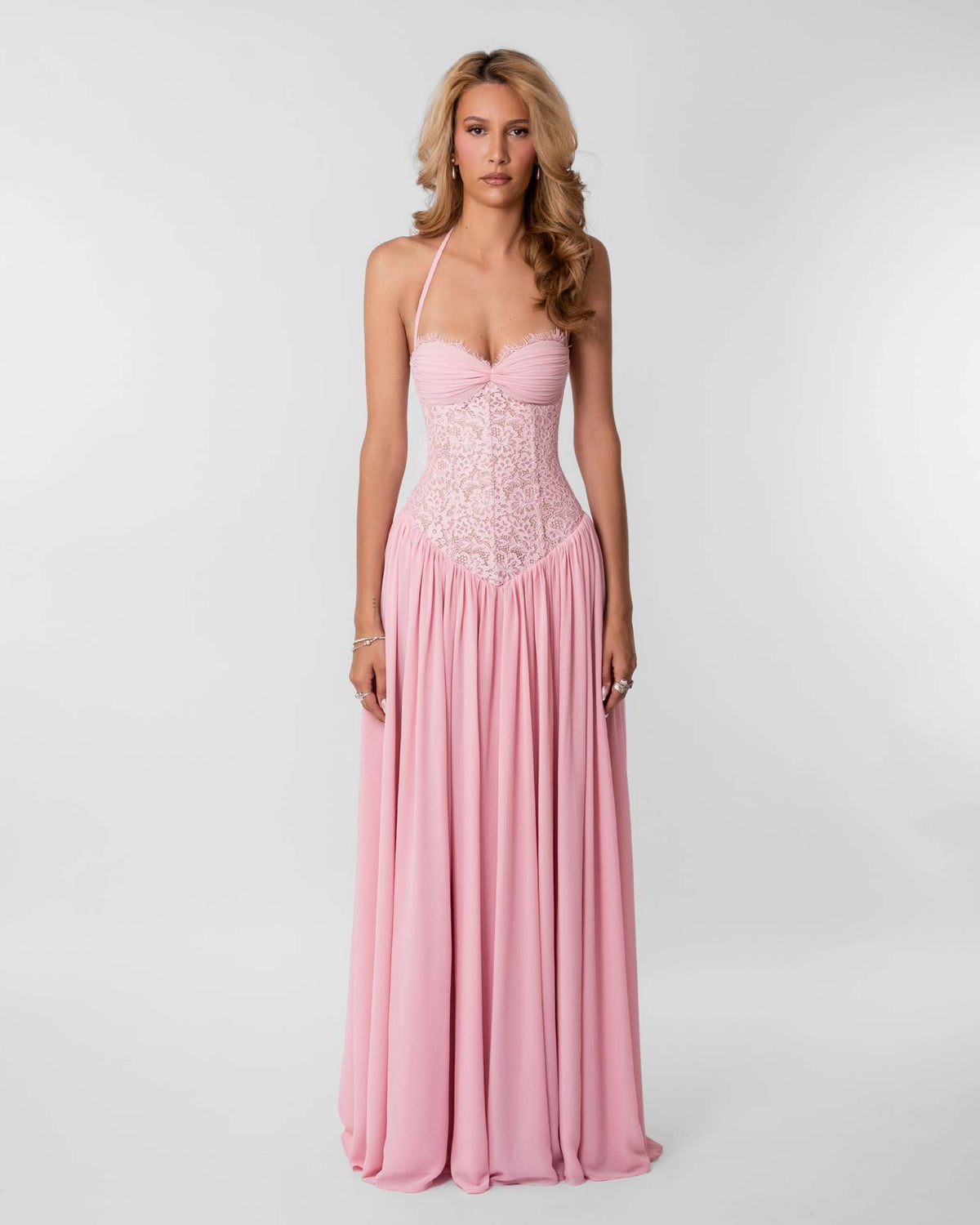 LUXURY AURA Womens Lace Ruched Bodycon Maxi Dress Deep V Neck Sleeveless Formal Evening Gown