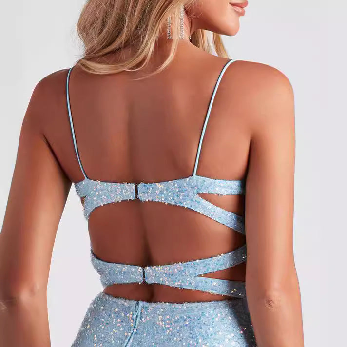LUXURY Glitter Sequin Suspender Mini Dress