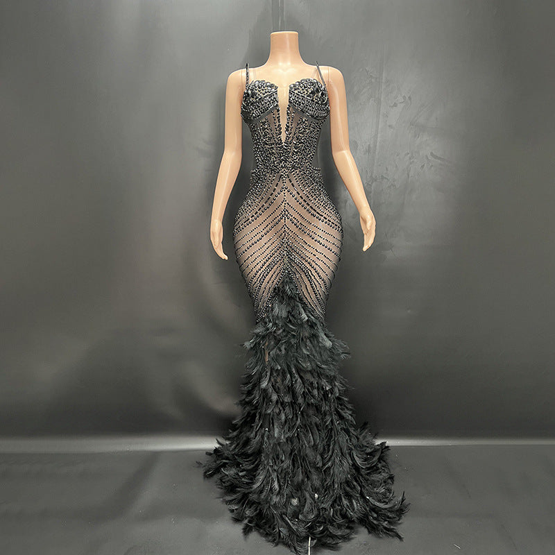 LUXURY AURA Diamond Embellished Evening Dress