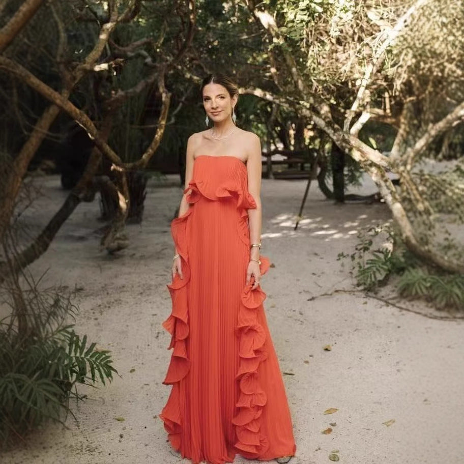 LUXE Pleated Wrap Flared Dress