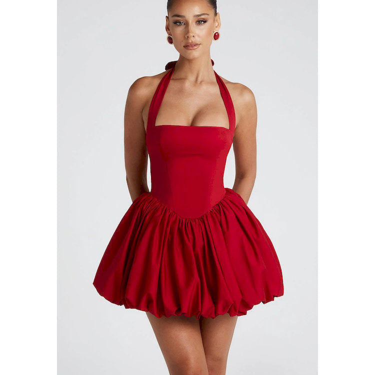 LUXURY AURA Halter Neck Tie Dress