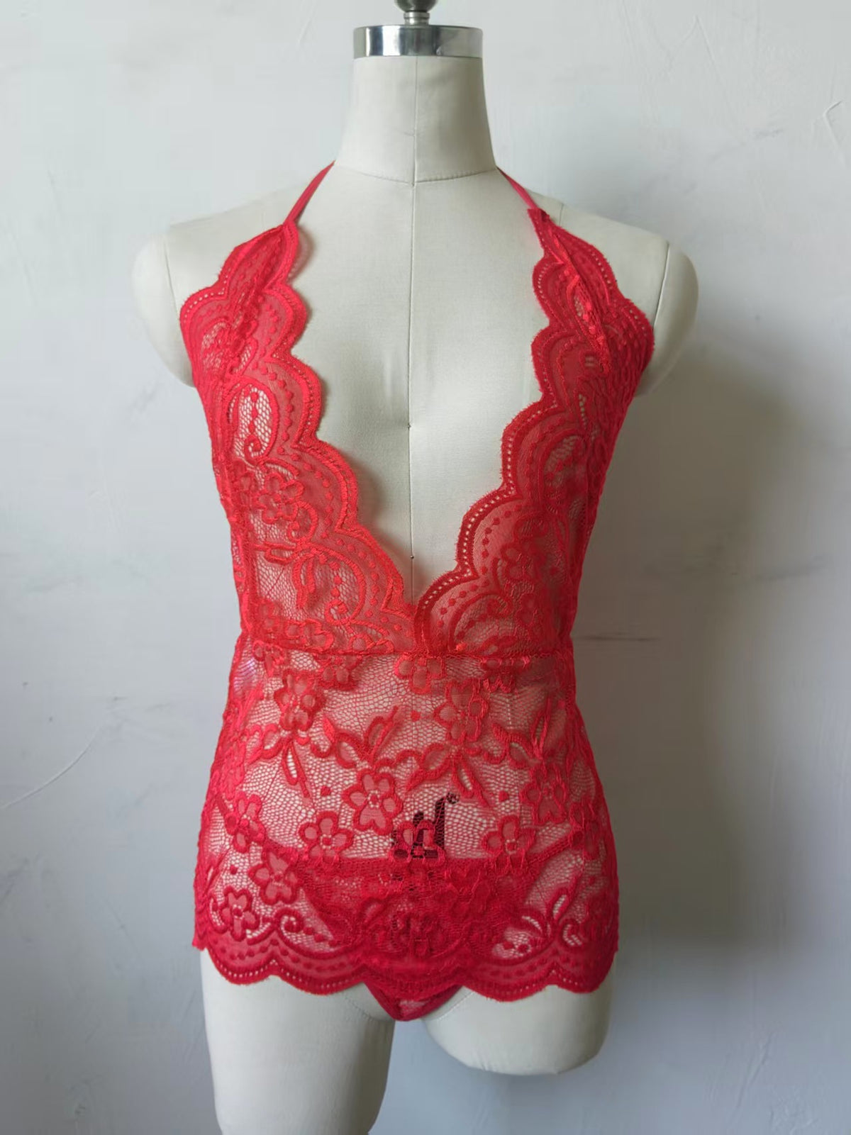 LUXURY AURA Sensual Lace Deep V-Neck Sleepwear Dress