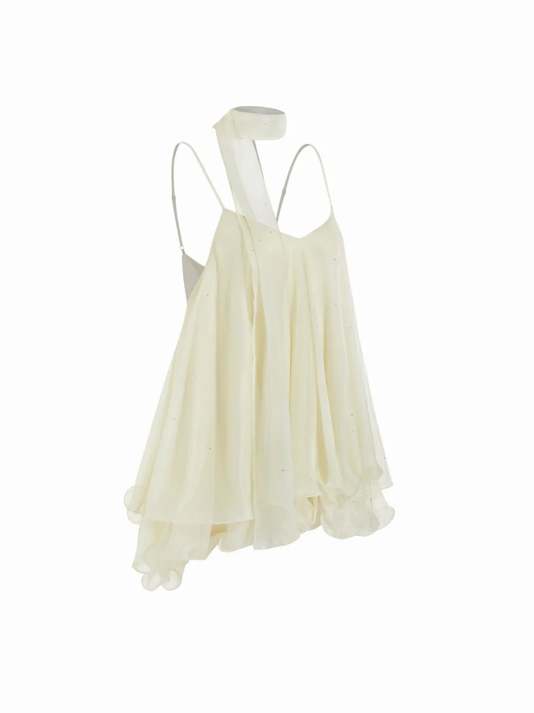 LUXURY AURA Sparkle Knit Halter Dress with Leaf Edge