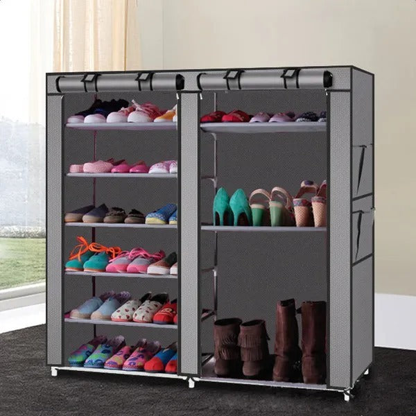 Compact Dual-Row Shoe Organizer with Cover