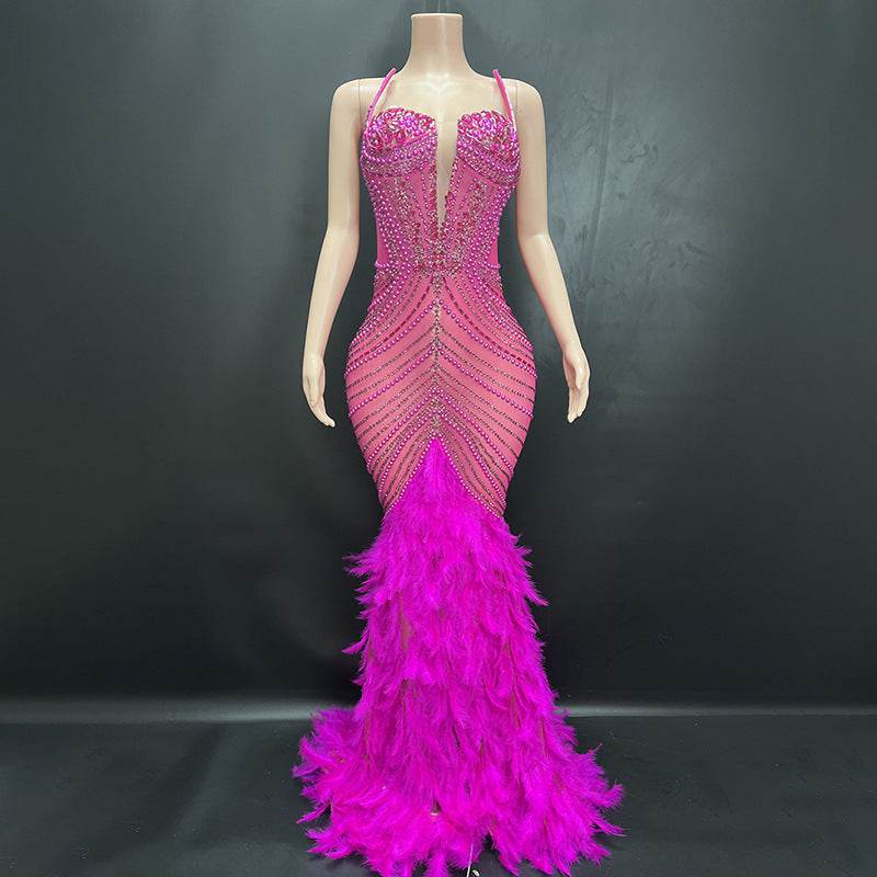 LUXURY AURA Diamond Embellished Evening Dress