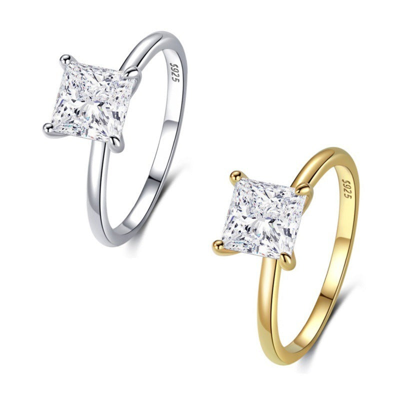 Princess-Cut Zircon Four-Claw S925 Silver Ring