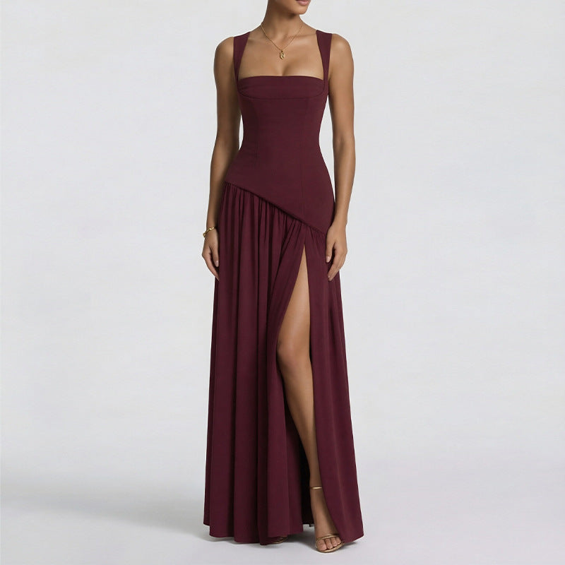 LUXE Elegant Waist Cinching Slit Dress