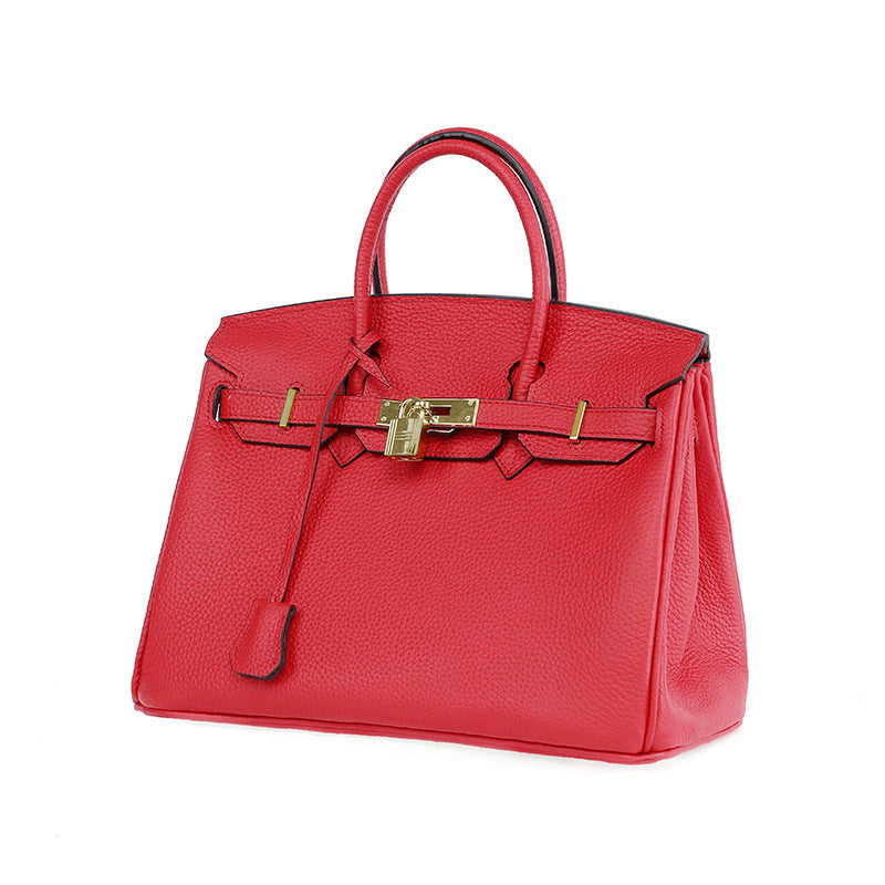 Platinum Lychee Pattern Cowhide Handbag