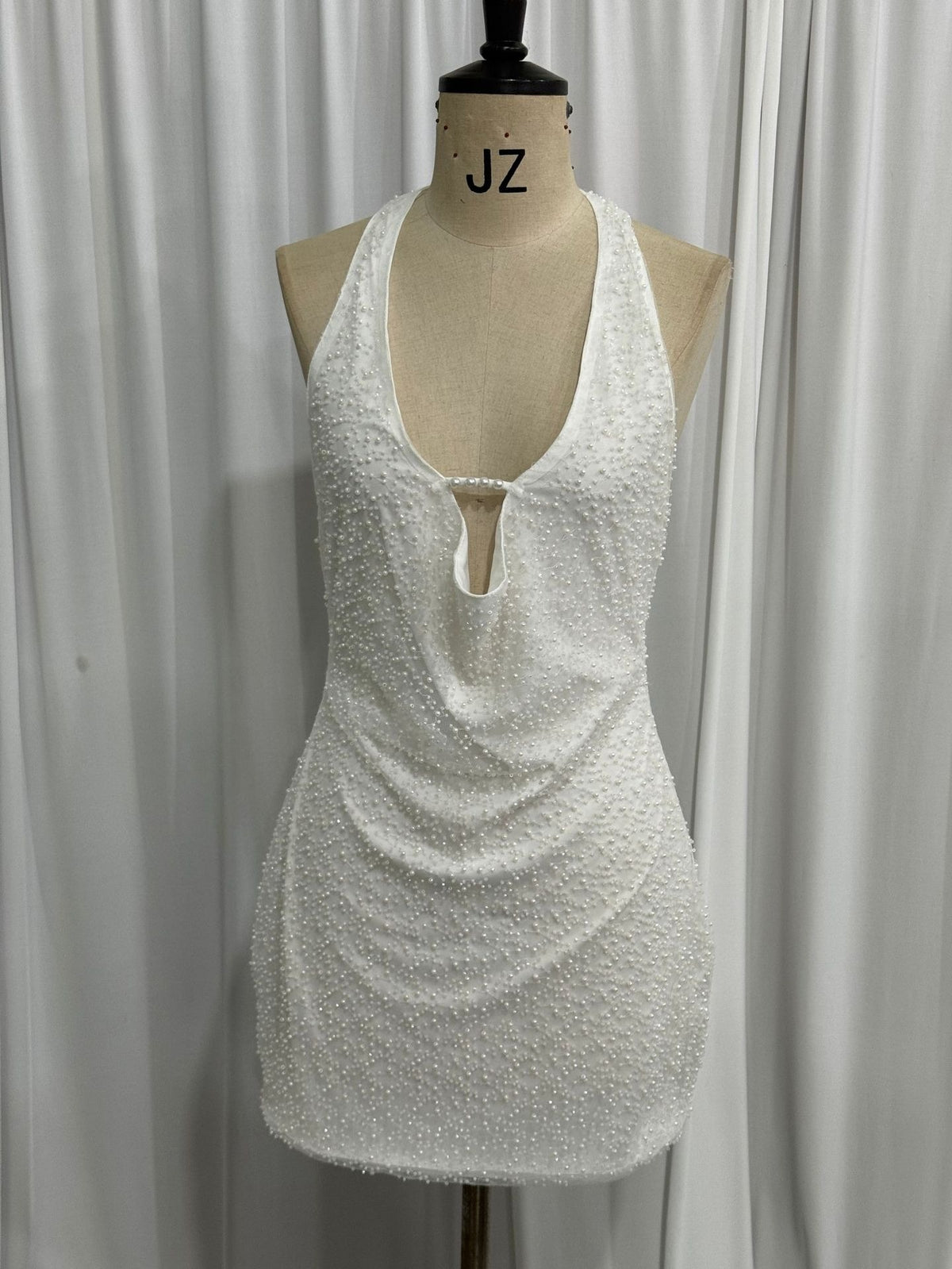 Beaded Cut-out Halter Sheath Mini Dress