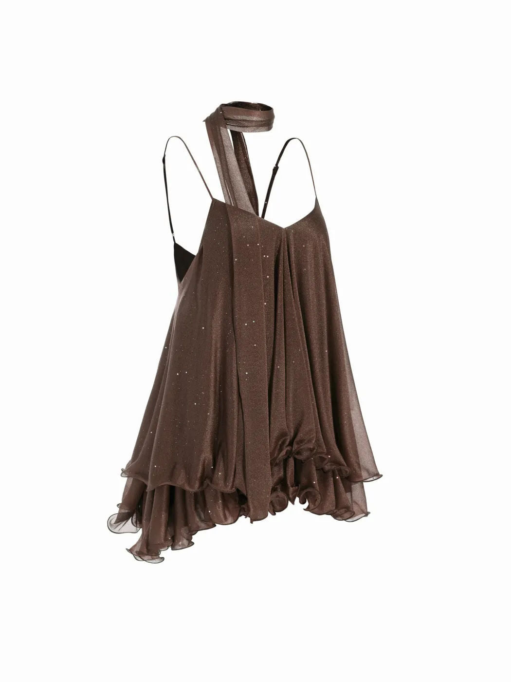 LUXURY AURA Sparkle Knit Halter Dress with Leaf Edge
