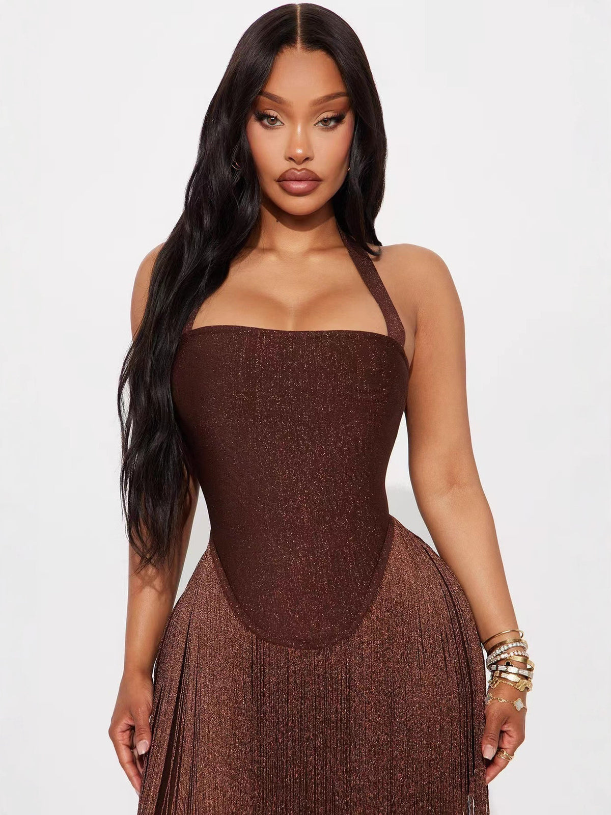 Women's Sexy Tube Top Halterneck Tassel Hip-Covering Long Skirt Dress