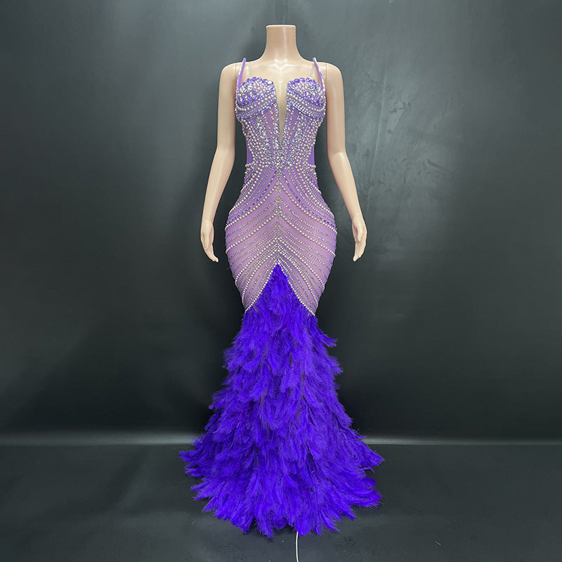 LUXURY AURA Diamond Embellished Evening Dress