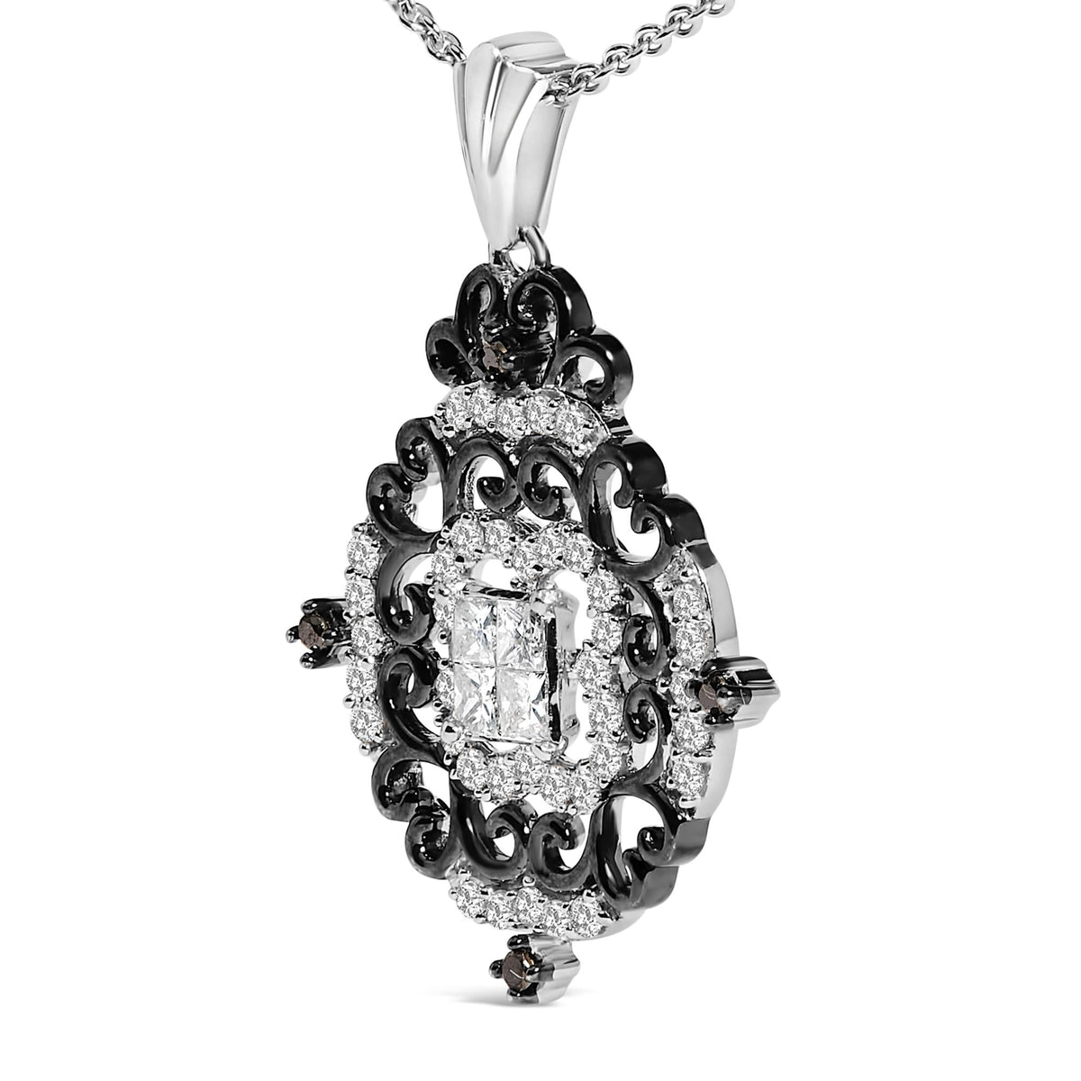 Black Rhodium Silver Diamond Medallion Necklace