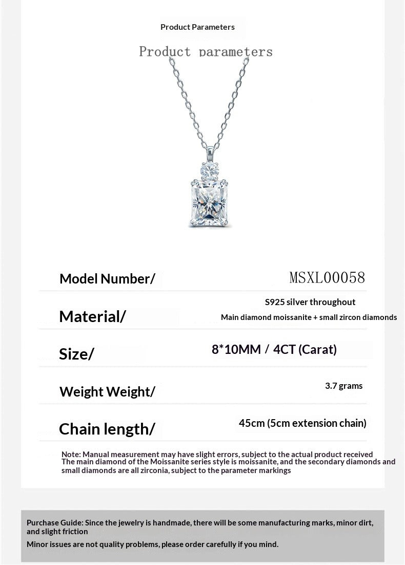 Rectangular Moissanite 925 Silver Necklace