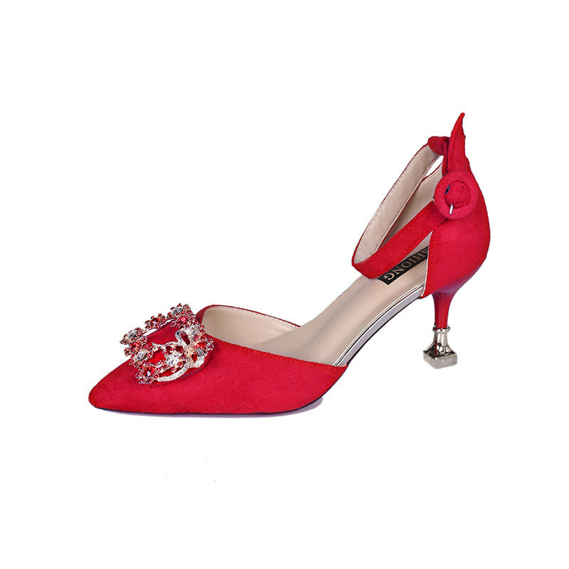 Glamorous Red Stiletto Bridal Heels with Rhinestones