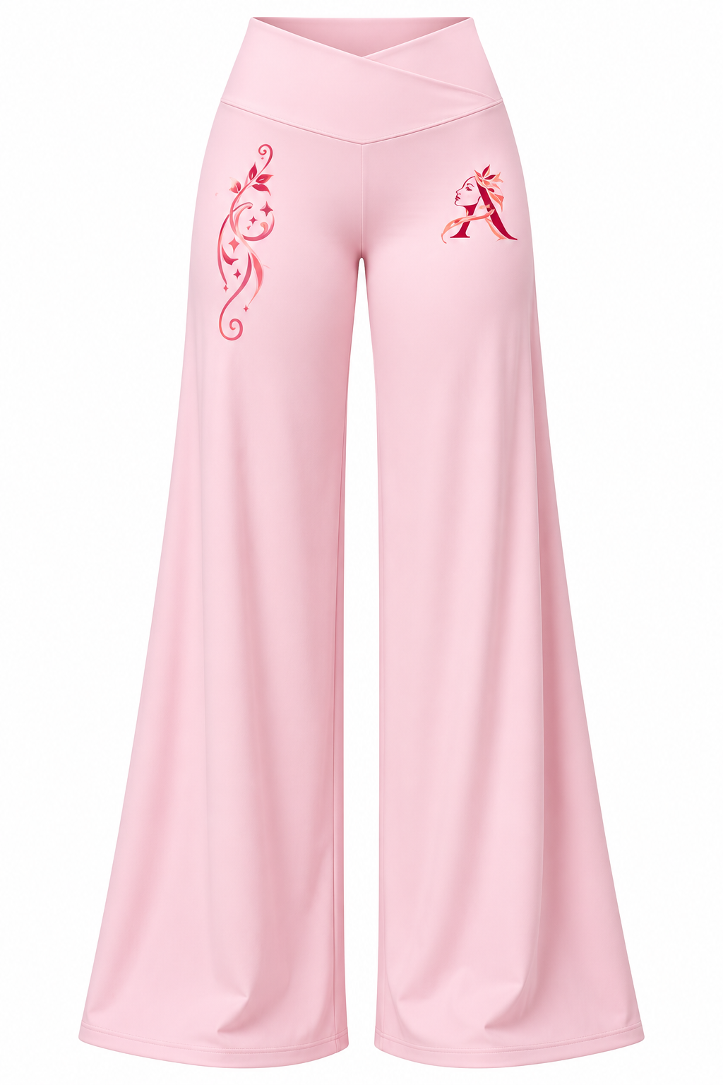 Wide-leg activewear pants with a crossover high waistband