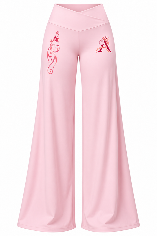 Wide-leg activewear pants with a crossover high waistband