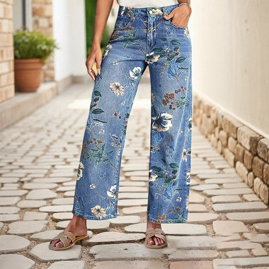 Women's Printed Denim Wide-Leg Pants
