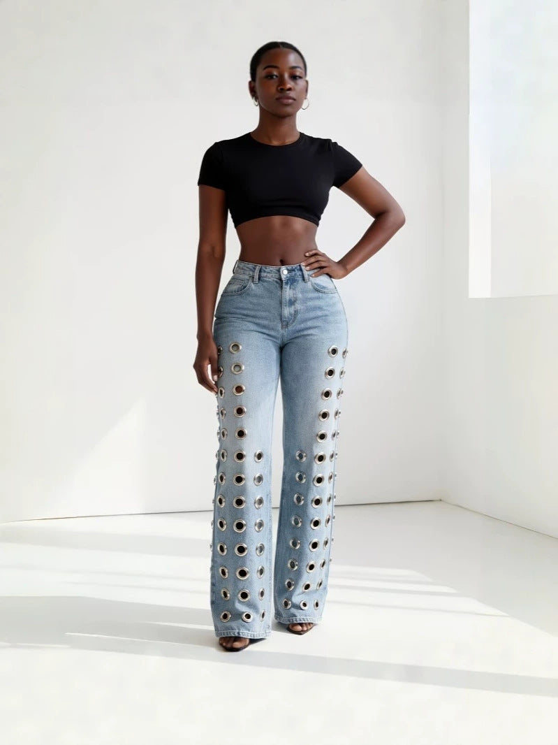 Womens High Waist Straight Leg Jeans