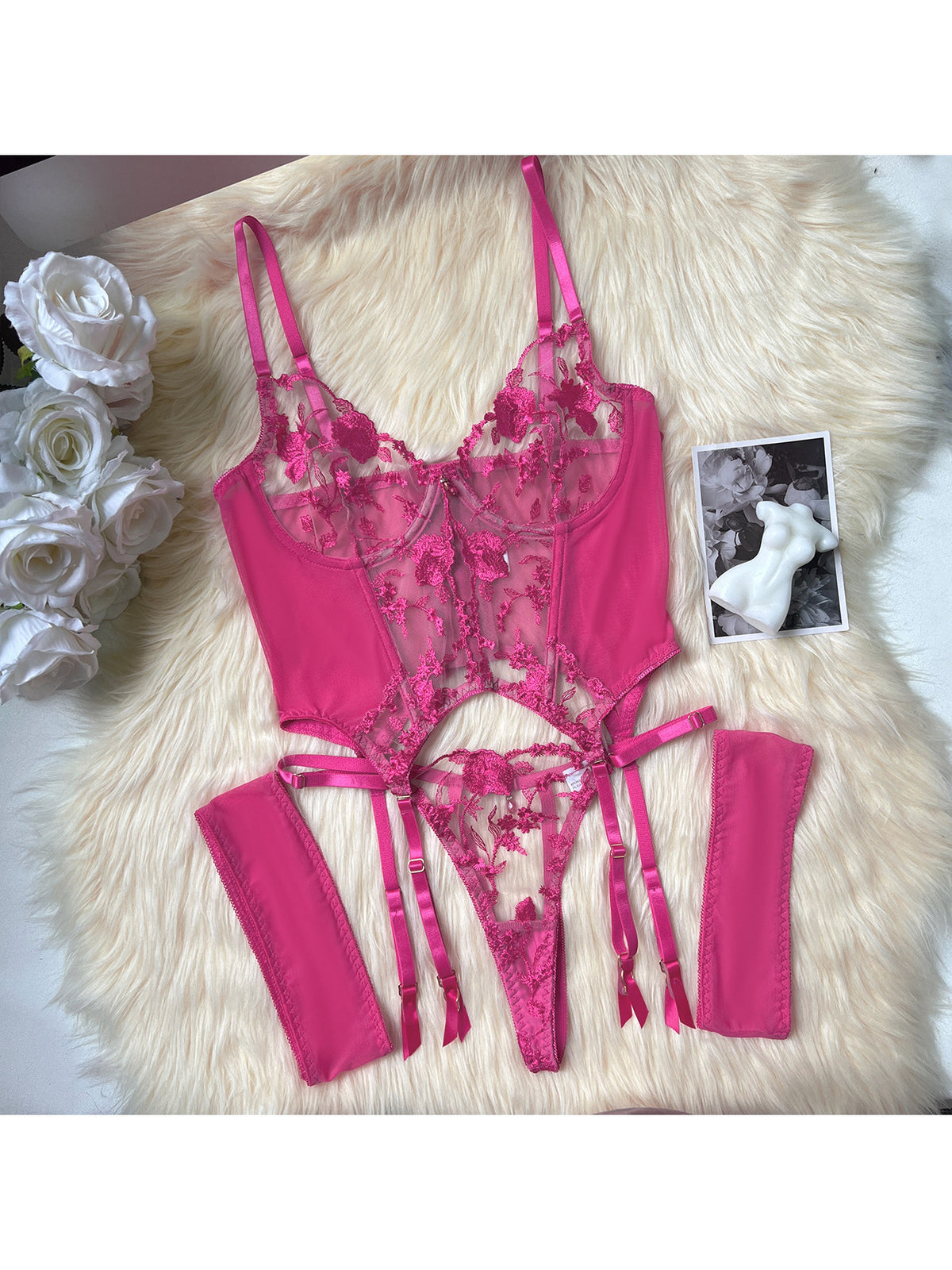 LUXURY AURA  Mesh Lingerie Four-Piece Set