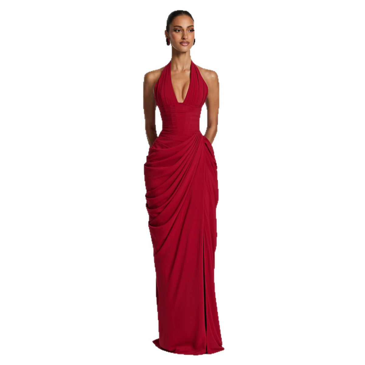 Elegant Pleated Halter Neck Dress