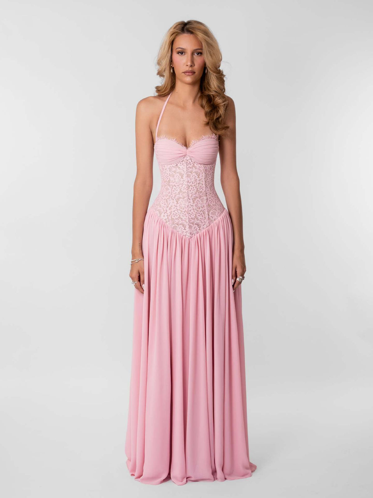 LUXURY AURA Womens Lace Ruched Bodycon Maxi Dress Deep V Neck Sleeveless Formal Evening Gown