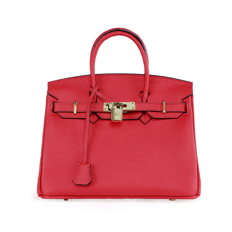 Platinum Lychee Pattern Cowhide Handbag