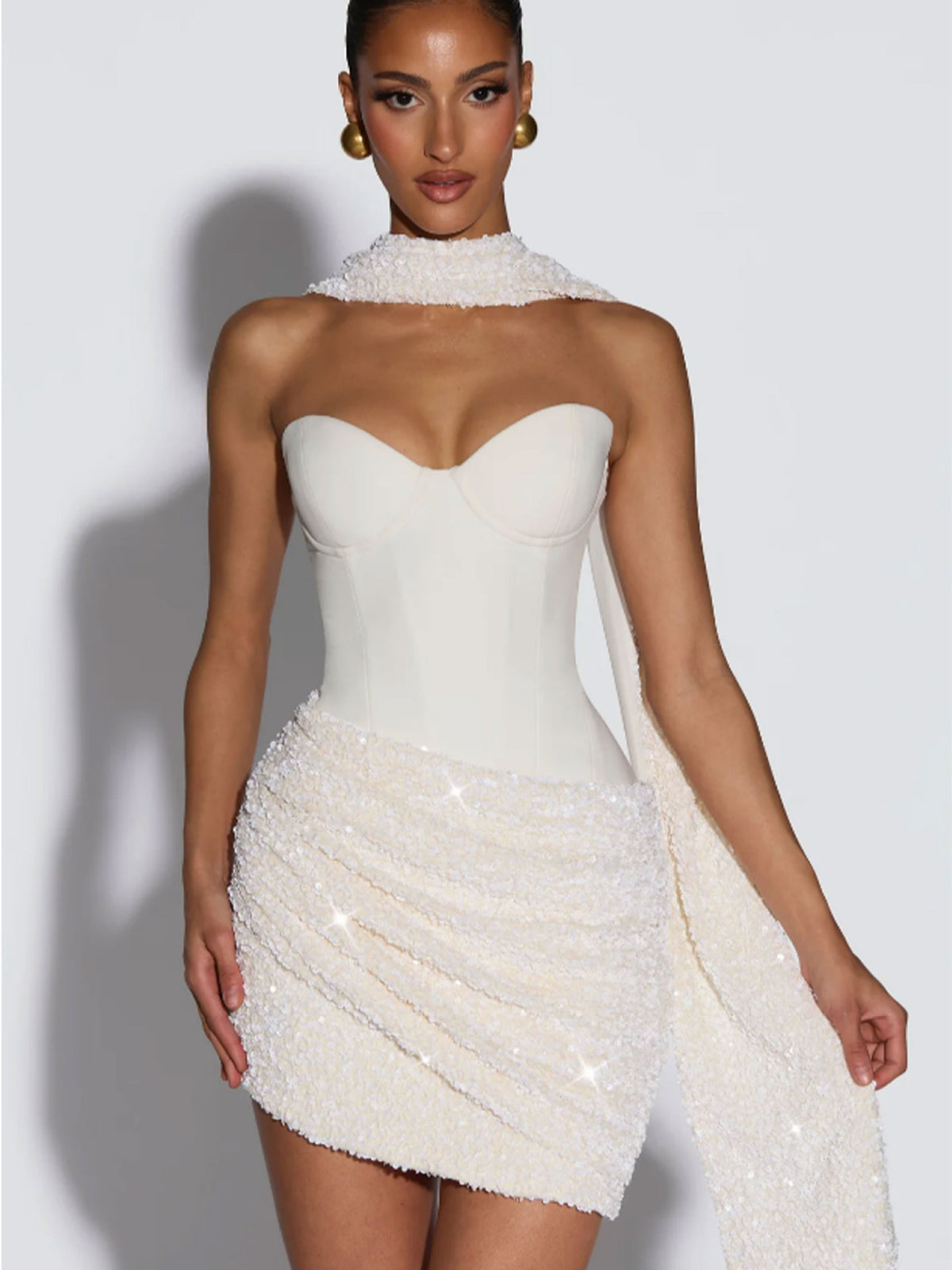 LUXURY AURA Strapless sequined Dress